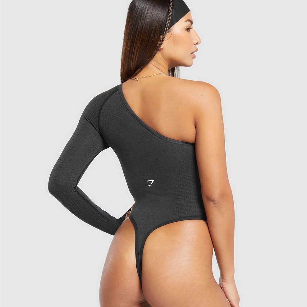NWT Gymshark Vital Seamless Black Marl One-Shoulder Thong Bodysuit - Picture 3 of 9